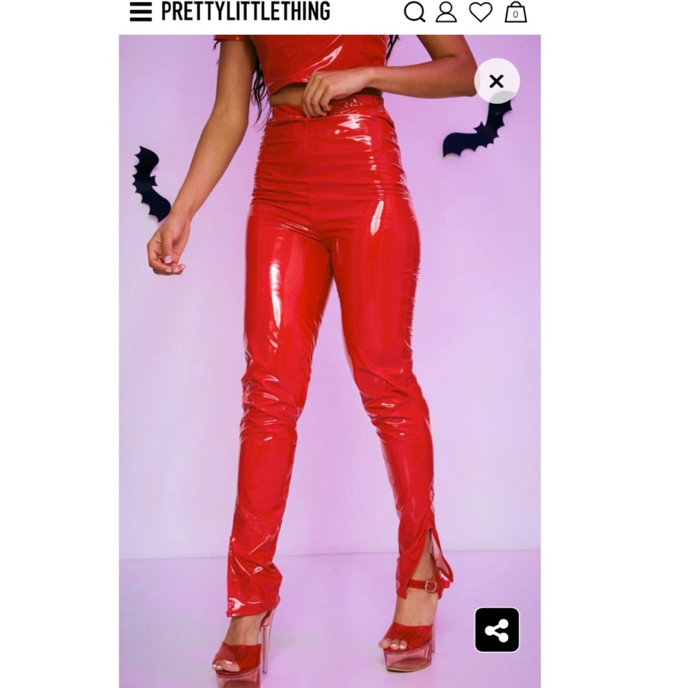 Petite red vinyl split hem legging PLT (NWT)